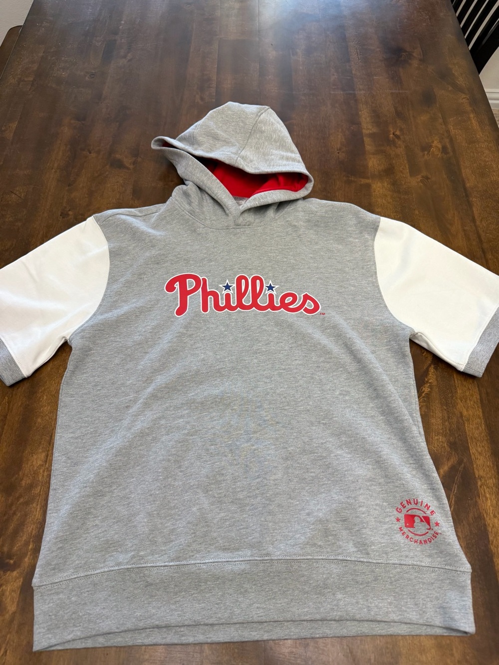 Youth Genuine Merchandise Gray, White & Red Phillies Hooded Short-Sleeve Top XL